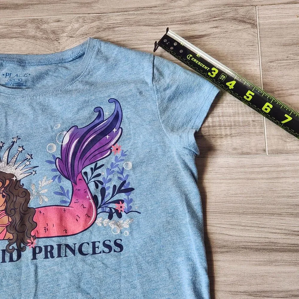 The Children's Place Mermaid Princess Graphic Tee Girls XL 14 Blue Glitter Shirt